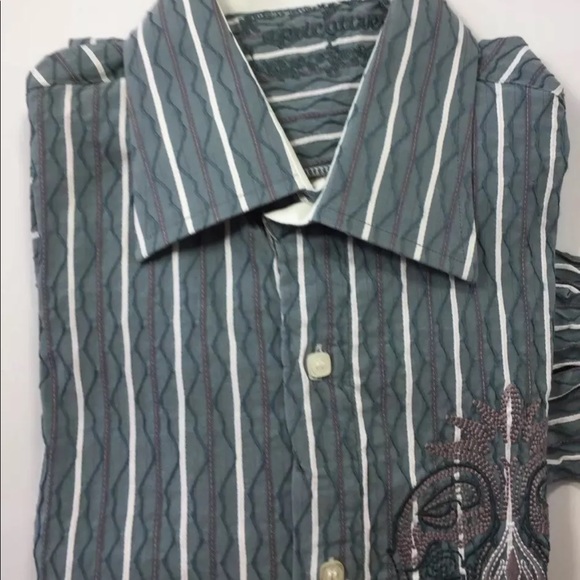 Apricottree Men Long Sleeve Shirt Embroidered Dusky Blue  White Grey Large - Picture 2 of 10